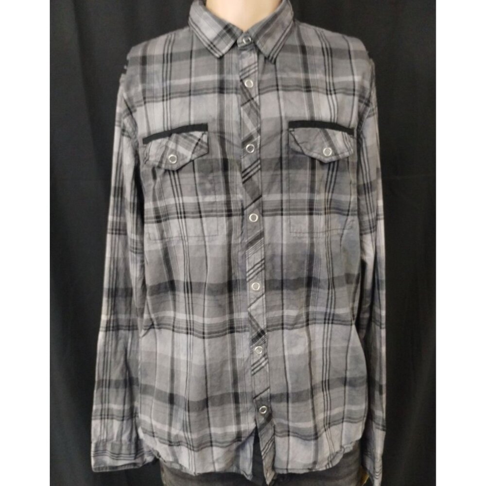 GbyGuess Men's Blk/Grey Shirt/Button Snap/Long Sleeve SzL SKU 3299